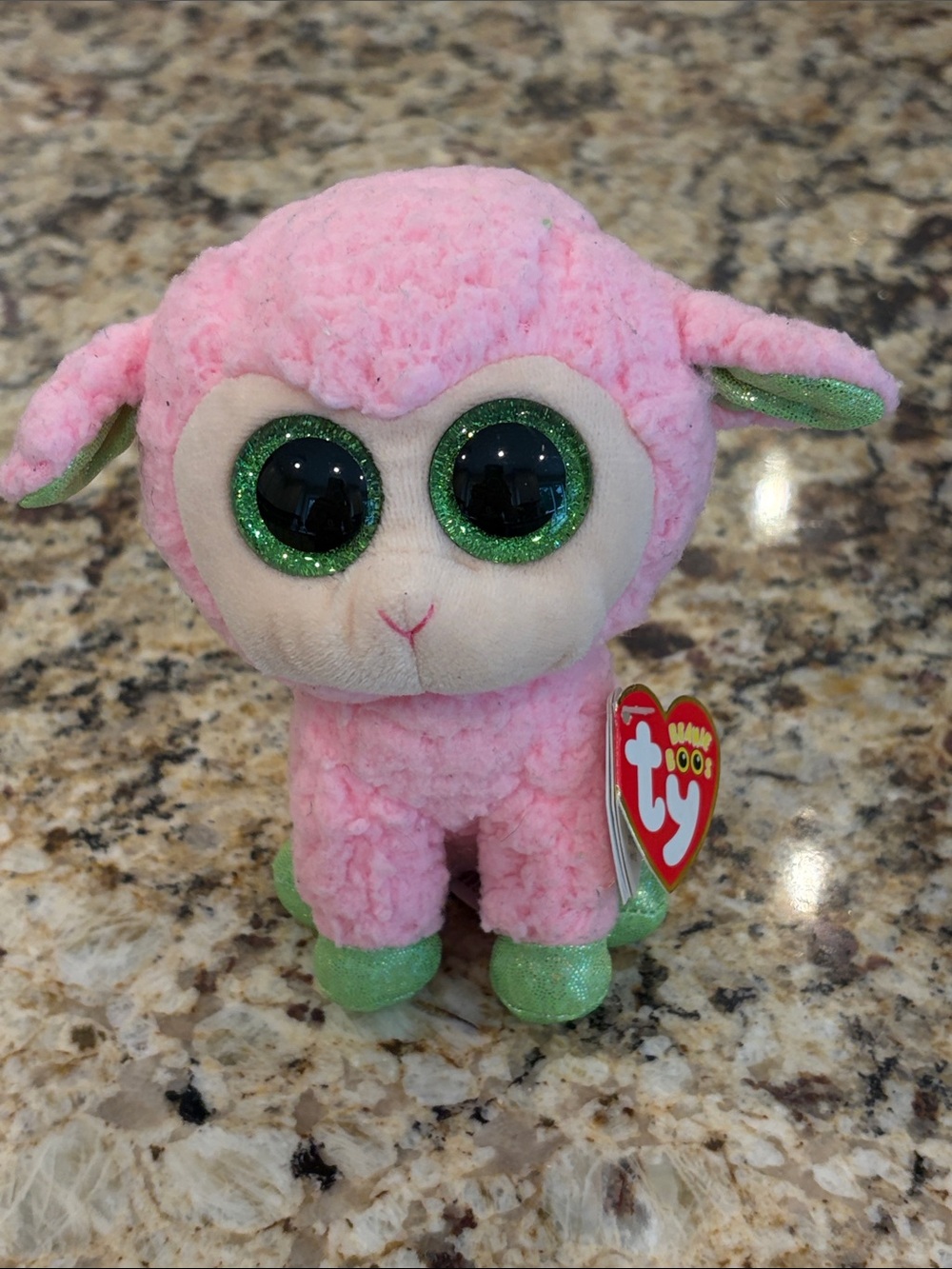 TY Beanie Boo “Babs” Pink Lamb Plush Toy with Sparkle Green Eyes